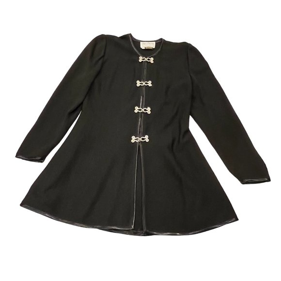 Gigi's Closette Vintage Long Knit Jacket Rhinestone Clasps, USA, Black, M - Picture 2 of 7